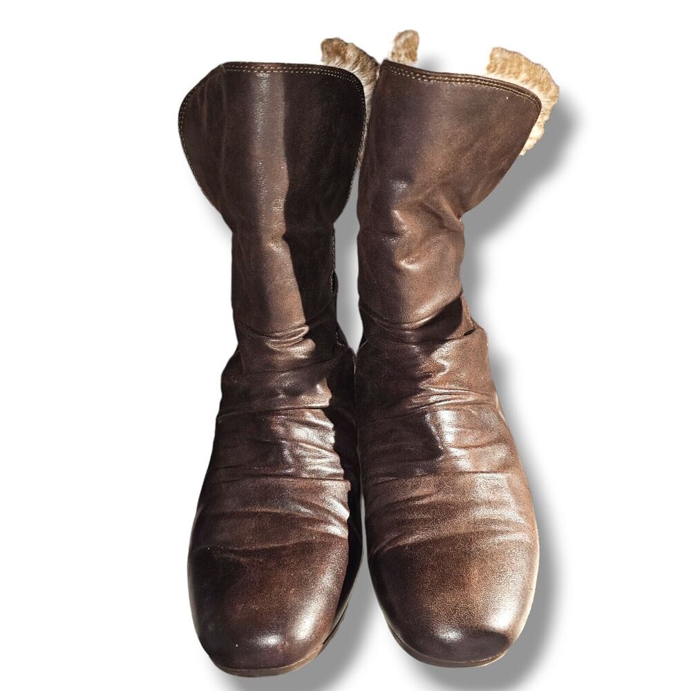 Baretraps Patten Winter Faux Rabbit Fur Suede Lined Brown Leather Boot Size 10